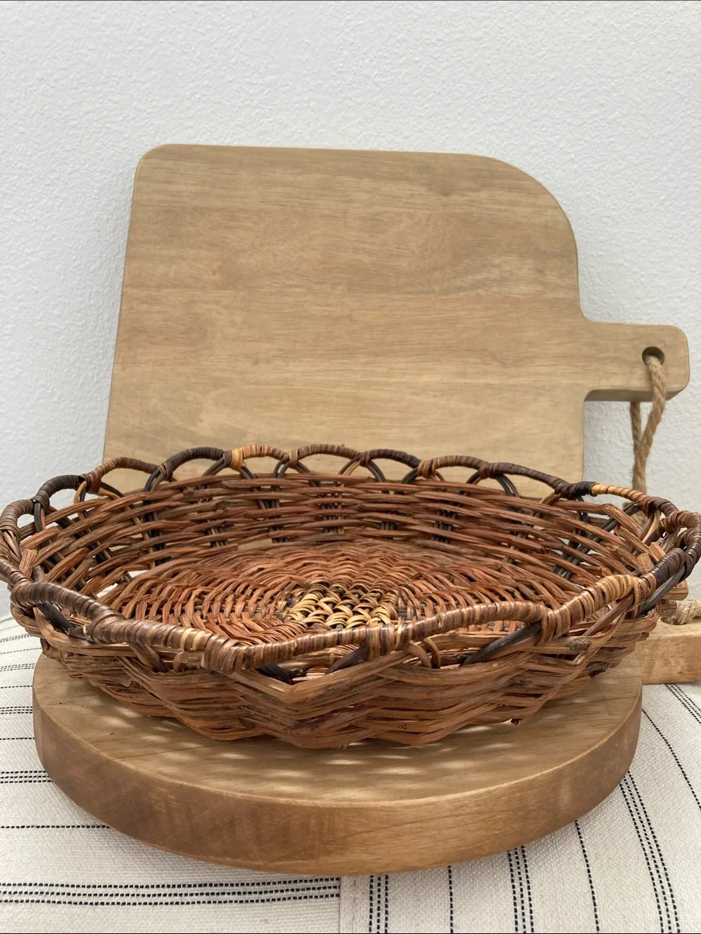 SALE! 70% Off Vintage Natural Brown Woven Rattan Serving Basket - Handcrafted